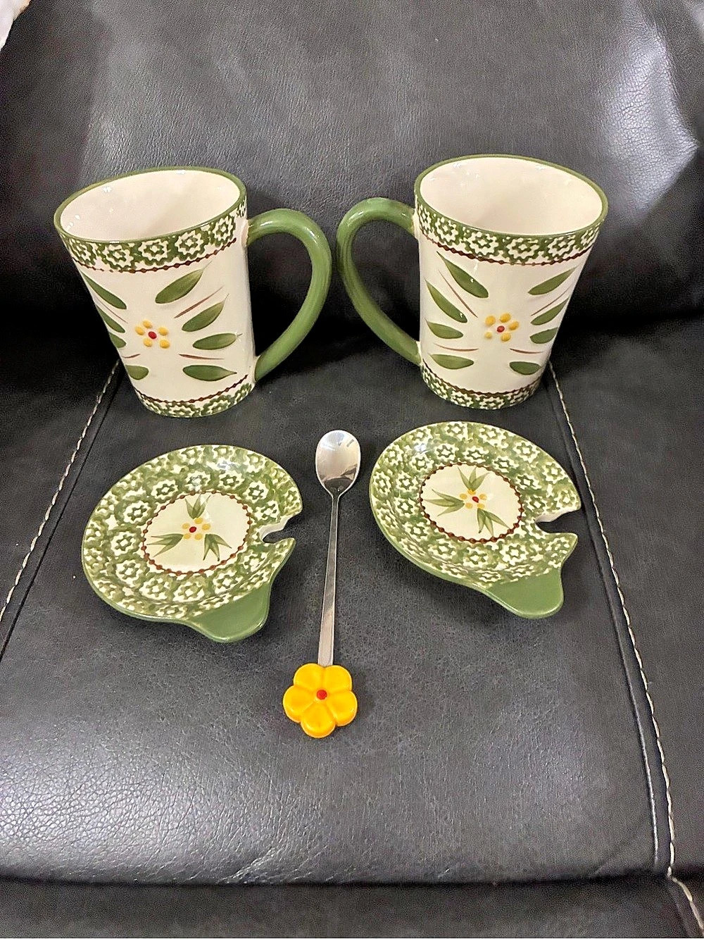 Temp-tations Doodle-Do Mug and Lid Coaster Set Green & White